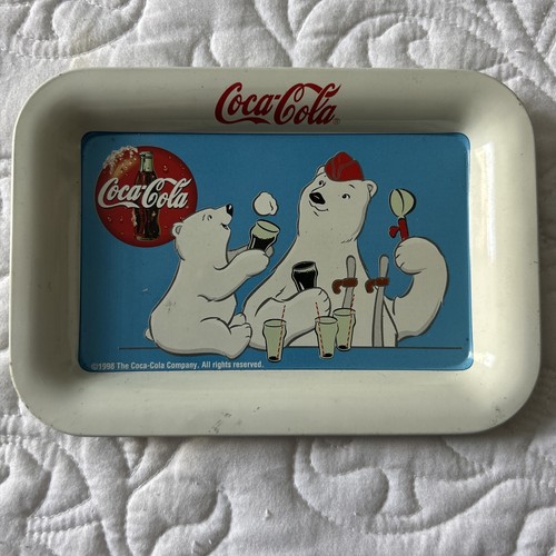 Coca-Cola Mini Metal Tin Serving Change Tray 6" by 5" Polar Bears 1998 - Picture 2 of 5