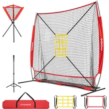 7'×7' Baseball Net Softball Hitting Net w/ 2 Strike Zone, Batting Tee, Carry Bag