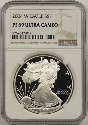 2004-W Silver Eagle Dollar $1 PF 69 Ultra Cameo NGC 1 oz Fine Silver