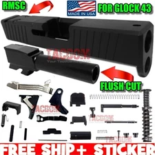 USA MADE Black Slide w/ RMSC Optic cut + FLUSH Barrel + PARTS GL0cK 43 Black #1