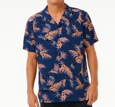 RIP CURL SURF REVIVAL FLORAL Men's S/S Shirt - Washed Navy - Large - NWT