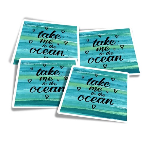 4x Vinyl Aufkleber Ozean Zitat Türkis Aquarell #59649