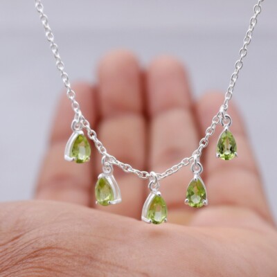 Natural Peridot Birthstone Choker Necklace Layered 925 Sterling Silver  Jewelry - Main Image
