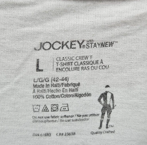 Jockey Men Shirt Large White 100% Cotton Short Sleeve Classic Fit Crew Tee Shirt - Picture 15 of 16