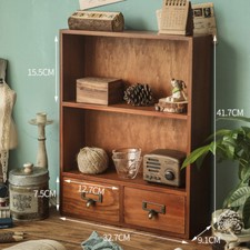 Vintage Desktop Wooden Storage Cabinet With 2 Drawers Wall Hanging Display Shelf
