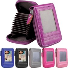 Genuine Leather RFID Credit Card Holder for Women Men Zipper Wallets Best Gifts