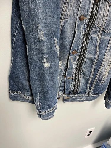 $1250 R13 Distressed Zipper Trucker Blue Jacket Large image 20
