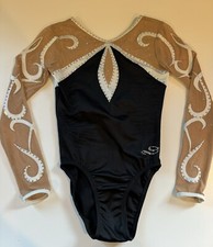 Dreamlight Girls Gymnastics Long Sleeve Leotard. Adult XS Black W/White Swirls