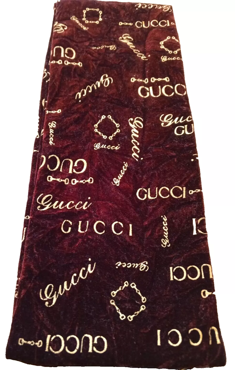 Gucci écharpe châle étole logo GG velours imprimé doré silencieux marron authentique