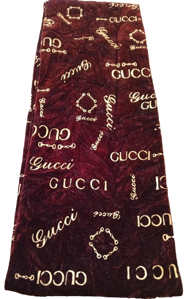 Gucci Bufanda Mantón Estola GG Logo Terciopelo Estampado Dorado Granate Silenciador Envoltura Auténtico Foto 3 de 4