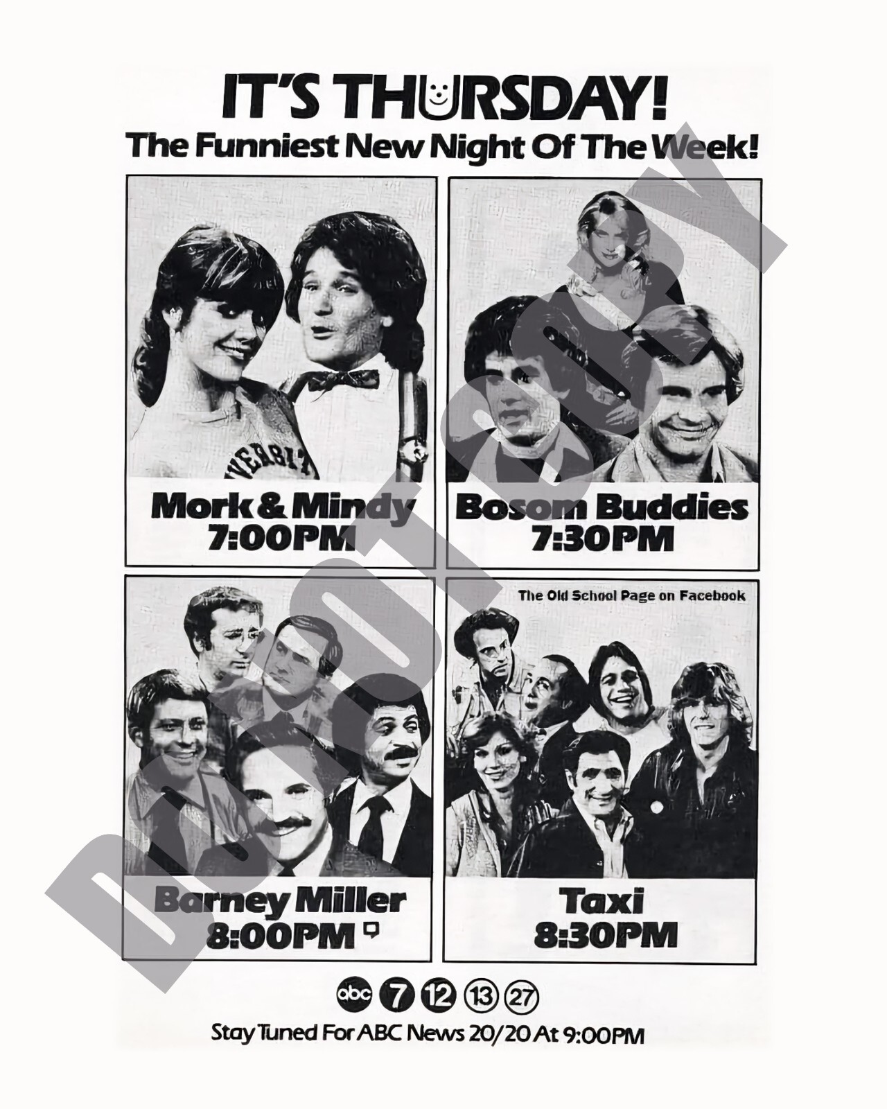 1970s ABC Network Thursday Night TV Line-Up Schedule 8x10 Photo