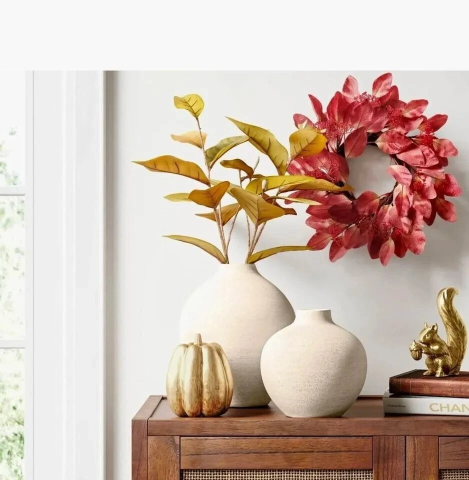 *NUEVO* EN PAQUETE ORIGINAL 7” x 7” Jarrón Loza Textura Otoño Umbral Blanco Foto 2 de 4