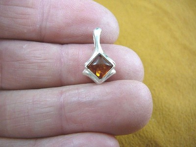 P18-76) Golden orange AMBER Poland .925 Sterling SILVER diamond shape PENDANT