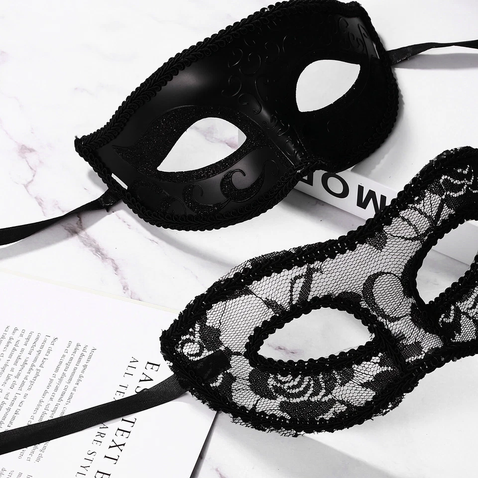2 Piezas Parejas Mascarada Encaje Máscara de Ojos Veneciana Halloween Máscara Fiesta Baile de graduación Disfraz Foto 4 de 4