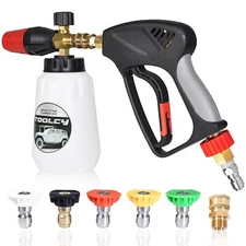 Foam Cannon Kit With Pressure Washer Gun 5000 Psi 5 Nozzle Tips 1/4" Quick Conne