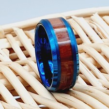 Blue Tungsten Ring Wedding Ring Wood Inlay Engagement Ring Wooden Tungsten Ring