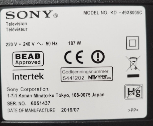 Smart TV SONY KD-49X8005 T-con Smart