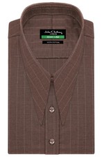 Vintage Goodfellas Spear Arrow Point Collar Brown Chalk Stripes Mens Dress Shirt
