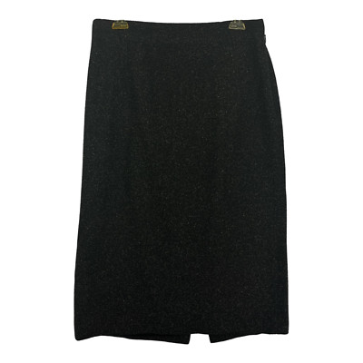 Talbots Womens Straight Skirt Black Sparkly Knee Length Back Slit USA Petites 14