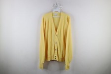 Vtg 90s Izod Mens Large Distressed Spell Out Knit Cardigan Sweater Yellow USA