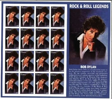 Gambia 1996 - Bob Dylan Rock & Roll Legends - Sheet of 16 Stamps Scott #1825 MNH