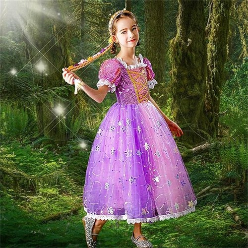 Girls Tangled Rapunzel Fancy Dress Costume Princess Birthday Party Kids Outfits - Picture 12 of 19