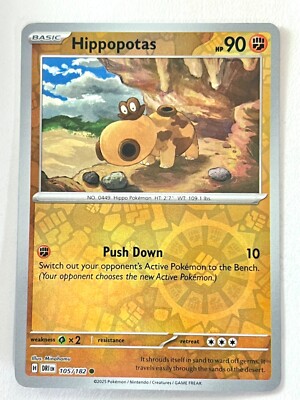 Hippopotas 105/182 Reverse Holo Destined Rivals Pokemon Pack Fresh Near Mint NM