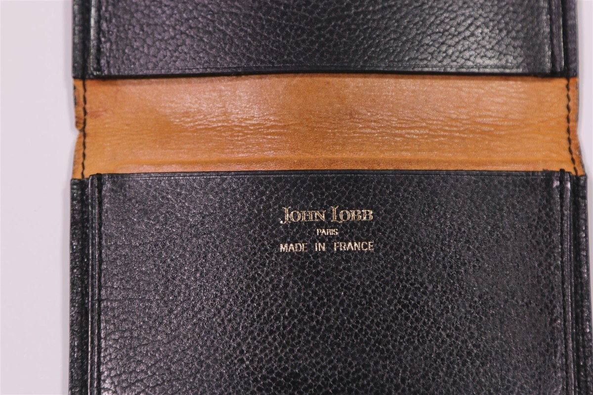 John Lobb Wallet Black Leather Bifold Card Holder + Box - Made in