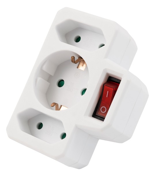 ETT1400033 Steckdosenadapter Mcpower, 1X Schutzkontakt, 2X Euro, Mit Schalter-image