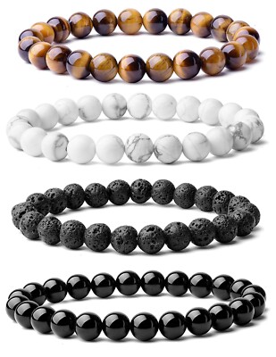 Wholesale 4Pcs Natural Stone Bracelet Howlite Onyx Lava Crystal