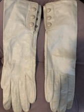 Miss Aris Vintage Womens White Leather Gloves Size 7.5