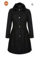 Evans City Chic Long Coat Winter Rose Faux Fur Collar Rose Gold Buttons Size 16