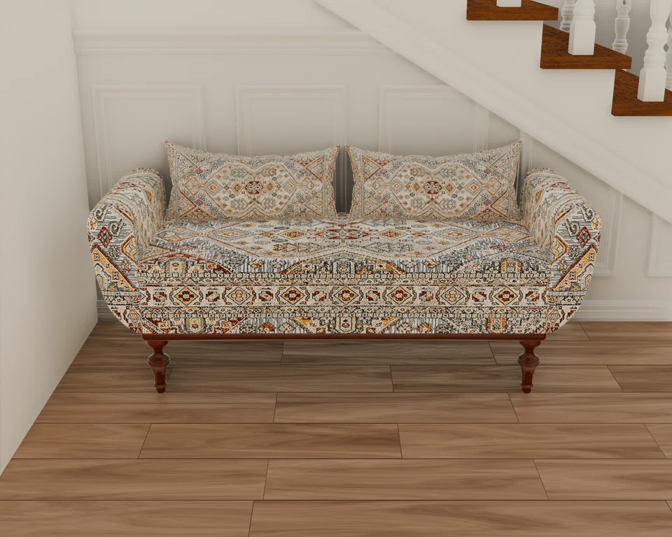 Resting Ottoman Bench with Storage, Turkish Bench with Arm, Blanket Bench Beige - Image 3 of 4