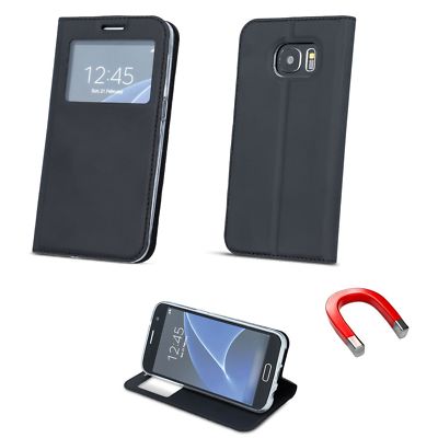 ^ Huawei P20 (L09C) Book Etui Tasche Case SchutzHülle SMART LOOK FENSTER Schwarz