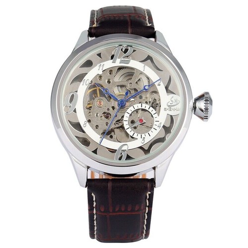 Reloj de pulsera militar mecánico mecánico informal Shenhua para hombre correa de acero de cuero - Imagen 9 de 10
