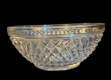 Vtg Diamond Cut Clear Glass Serving Bowl Starburst Pattern Base 9.5  