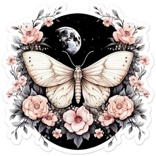 Moth Moon Flowers - Vinyl Decal Sticker - Car Window Laptop - ebn11776