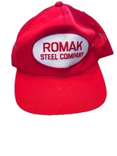 Vintage Romak Steel Company Red Mesh Snapback Trucker Hat Headwear USA Made