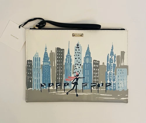Rara pochette da polso nuova con etichette Kate Spade Winter Wonderland Rockefeller Skyline Bag