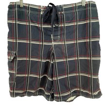 OP Ocean Pacific navy blue Plaid Swim Trunks Board Shorts men  s XL/XG 40-42