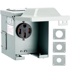 50 Amp 125/250 Volt RV/EV Power Outlet Box, Enclosed Lockable Weatherproof Ou...