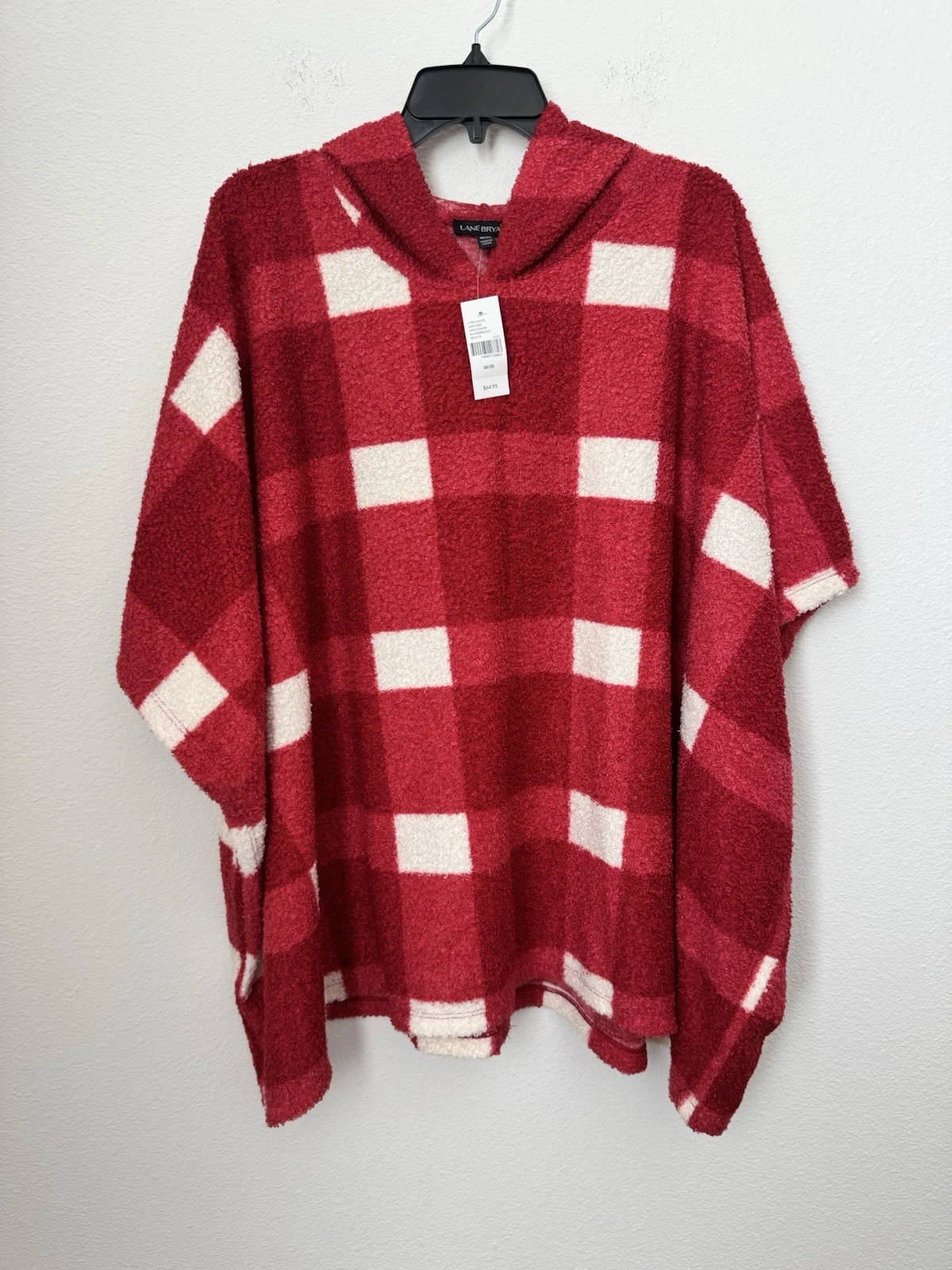 Lane Bryant Women's Red Plaid Sherpa Poncho Tunic Sweater Shrug Hooded 18/20