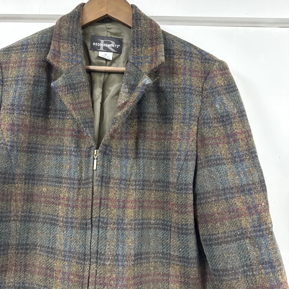 Abrigo chaqueta de lana azul verde multicolor a cuadros vintage Requirements para mujer Foto 3 de 4