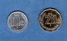 MEXICO  -  10 & 20 Centavos  (large type)    -  2006