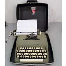 Vintage Smith Corona Sterling Portable Typewriter Olive Green in Carrying Case