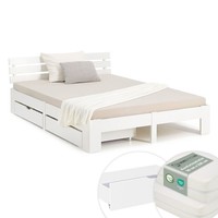 Holzbett 180X200 Doppelbett Stauraum Matratze Lattenrost Weiß Massiv Homestyle4u