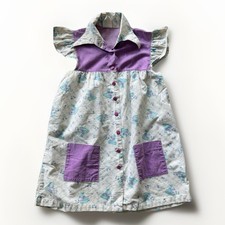 Vintage 1990s Girls Purple Floral Cottagecore Button Front Dress Size 8