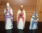 Fenton 1995 Painted Artist Signed Nativity Three Wisemen Set 22K Gold Acescents