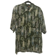 Route 66 Hawaiian Resort Shirt Surfboards Green Blue One Pocket Short Sleeve XL