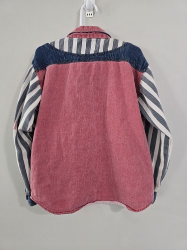 Vintage 1990s Urban Active Denim Longsleeve Button Up Shirt Color Block Kids 7 - Picture 8 of 14